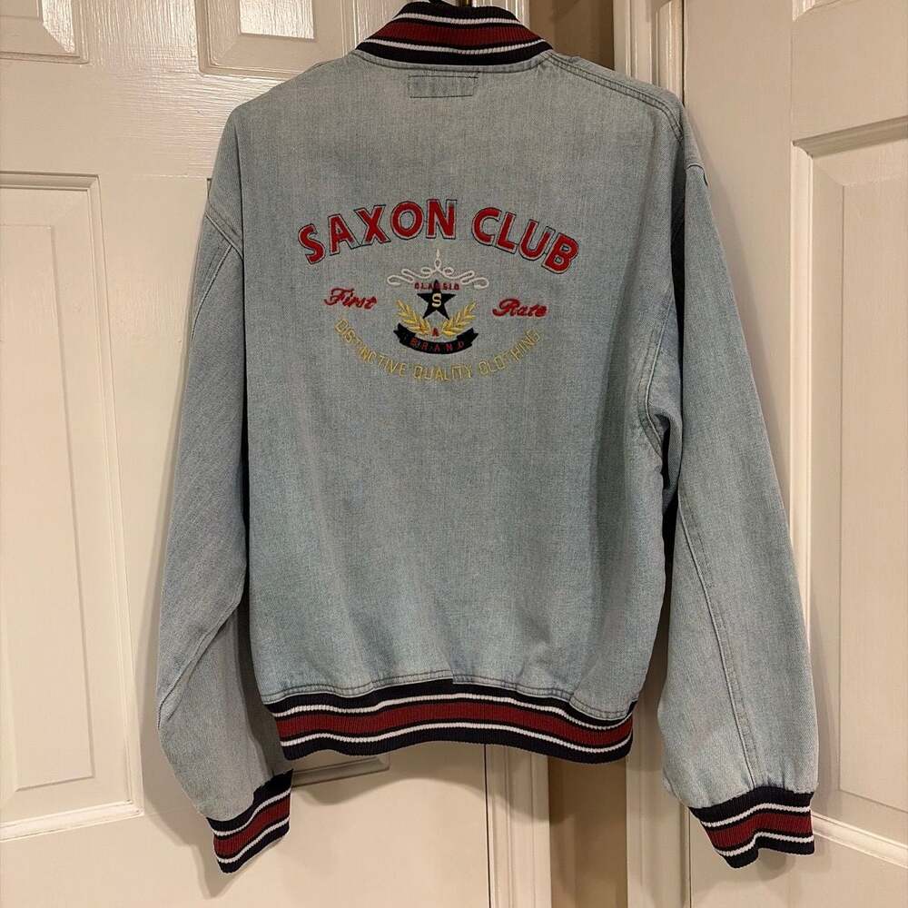 Vintage Saxon Club Embroidered Denim Varsity Jacket - Picture 2 of 8